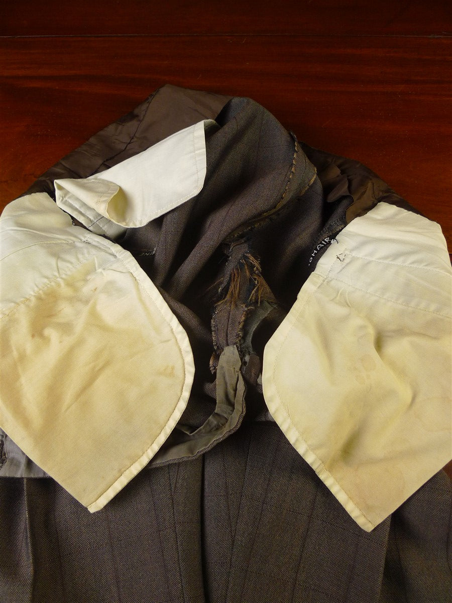 24/1112 wonderful 1974 vintage cyril a castle savile row conduit st brown wp check mohair suit w/ paisley linings 43 short to regular