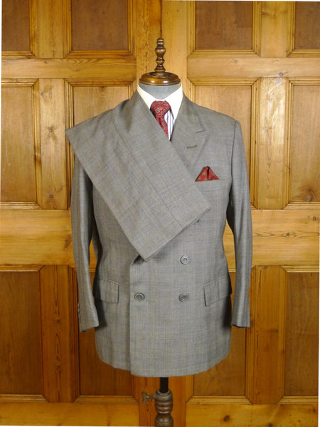 24/1135 vintage 1990 dege savile row bespoke grey / blue prince of wales check d/b worsted suit 41 short