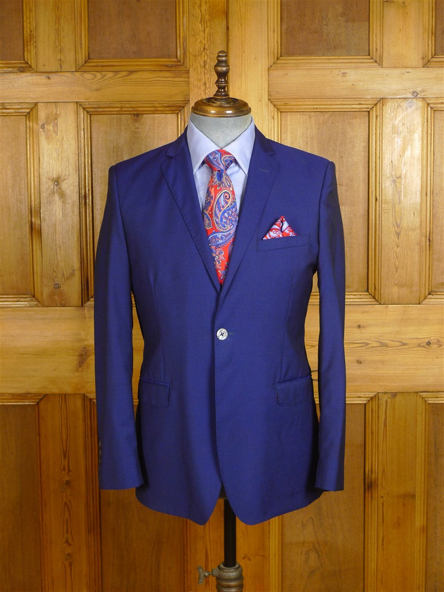 25/0047 excellent nick tentis savile row blue wool & 16% mohair slim lapel suit 39-40 regular