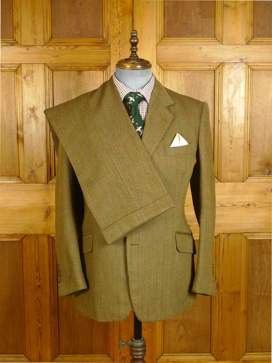 25/0059 vintage savile row bespoke brown herringbone tweed country suit 39 regular