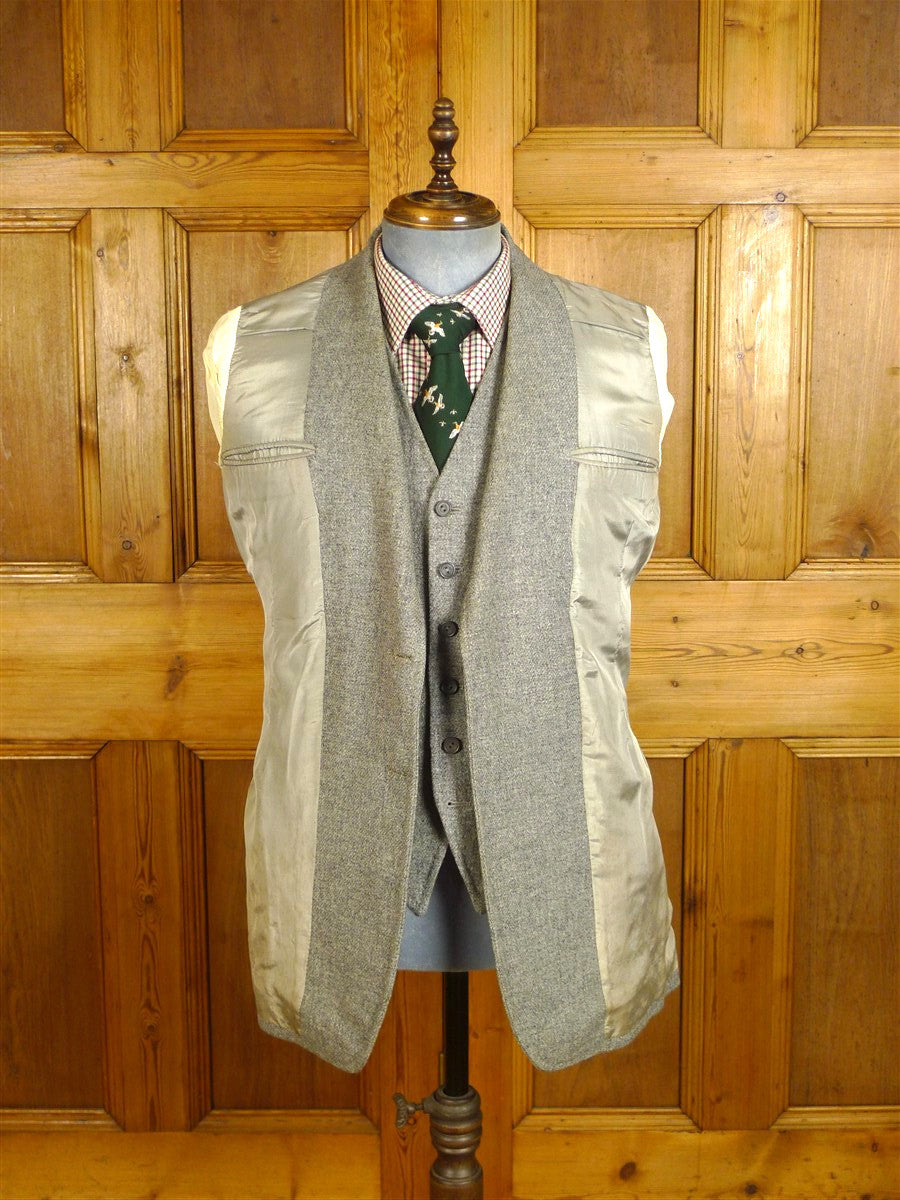 25/0060 vintage 1971 huntsman savile row bespoke heavyweight grey tweed 3-piece suit 40 regular