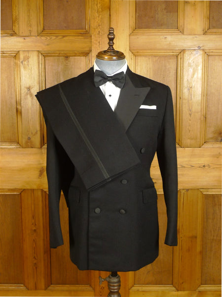 25/0064 heavyweight vintage bespoke tailored black barathea wool d/b dinner suit 40-41 regular to long