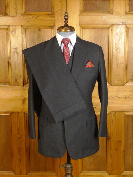 25/0061 vintage 1971 huntsman savile row bespoke heavyweight dark grey pick weave 3-piece worsted suit 39-40 regular