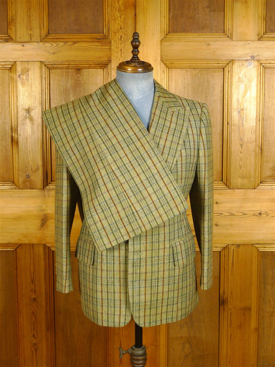 25/0246 stunning & very rare original 1975 tommy nutter 'nutters' savile row bespoke green bold check tweed suit w/ wide lapels and boot-leg 38-39 short