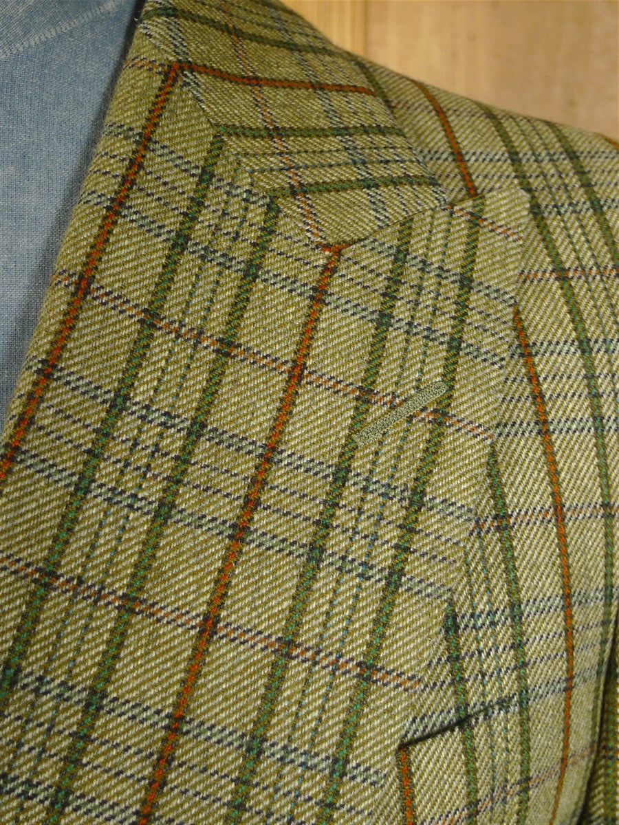 25/0246 stunning & very rare original 1975 tommy nutter 'nutters' savile row bespoke green bold check tweed suit w/ wide lapels and boot-leg 38-39 short