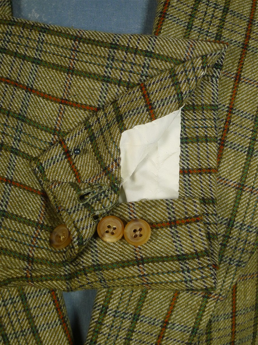 25/0246 stunning & very rare original 1975 tommy nutter 'nutters' savile row bespoke green bold check tweed suit w/ wide lapels and boot-leg 38-39 short