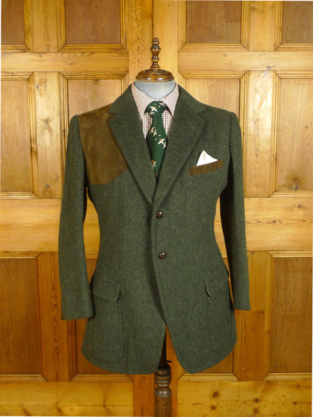 25/0313 immaculate norton & sons savile row bespoke vintage green long-hair loden wool shooting jacket w/ suede trims 43-44 regular to long