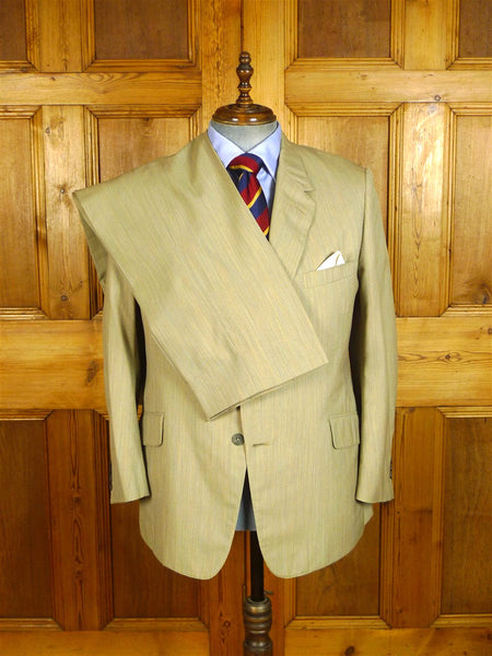25/0380 vintage 1991 dege savile row bespoke beige / green stripe worsted suit 41 short to regular