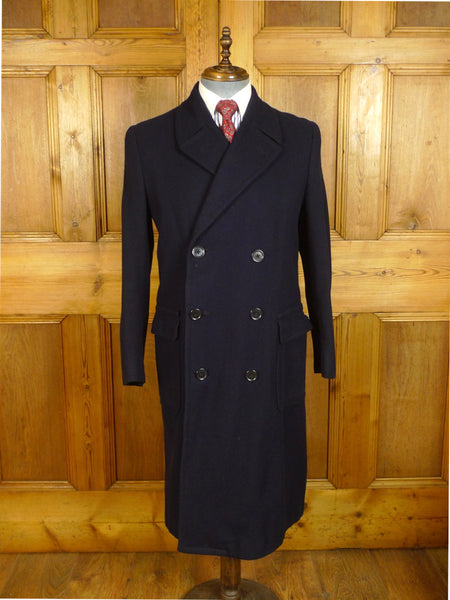 25/0385 genuine 1940s vintage heavyweight navy blue d/b melton wool overcoat coat 38-39
