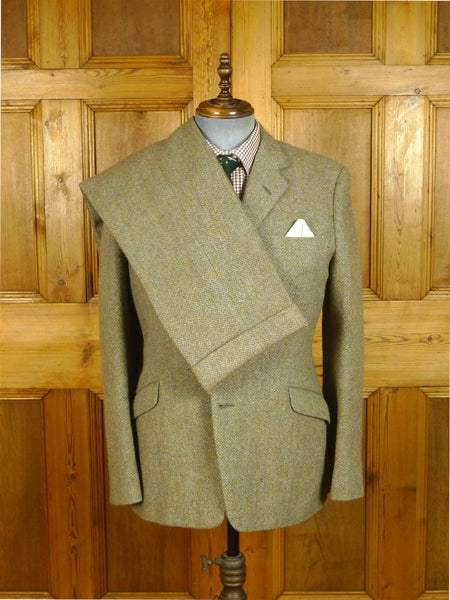 25/0400 wonderful vintage bespoke heavyweight green herringbone 3-piece tweed country suit 41 regular