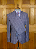 25/0398 new w/tags hackett london pale blue wp check wool & linen suit 40 regular