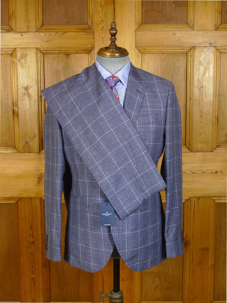 25/0398 new w/tags hackett london pale blue wp check wool & linen suit 40 regular