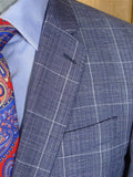 25/0398 new w/tags hackett london pale blue wp check wool & linen suit 40 regular
