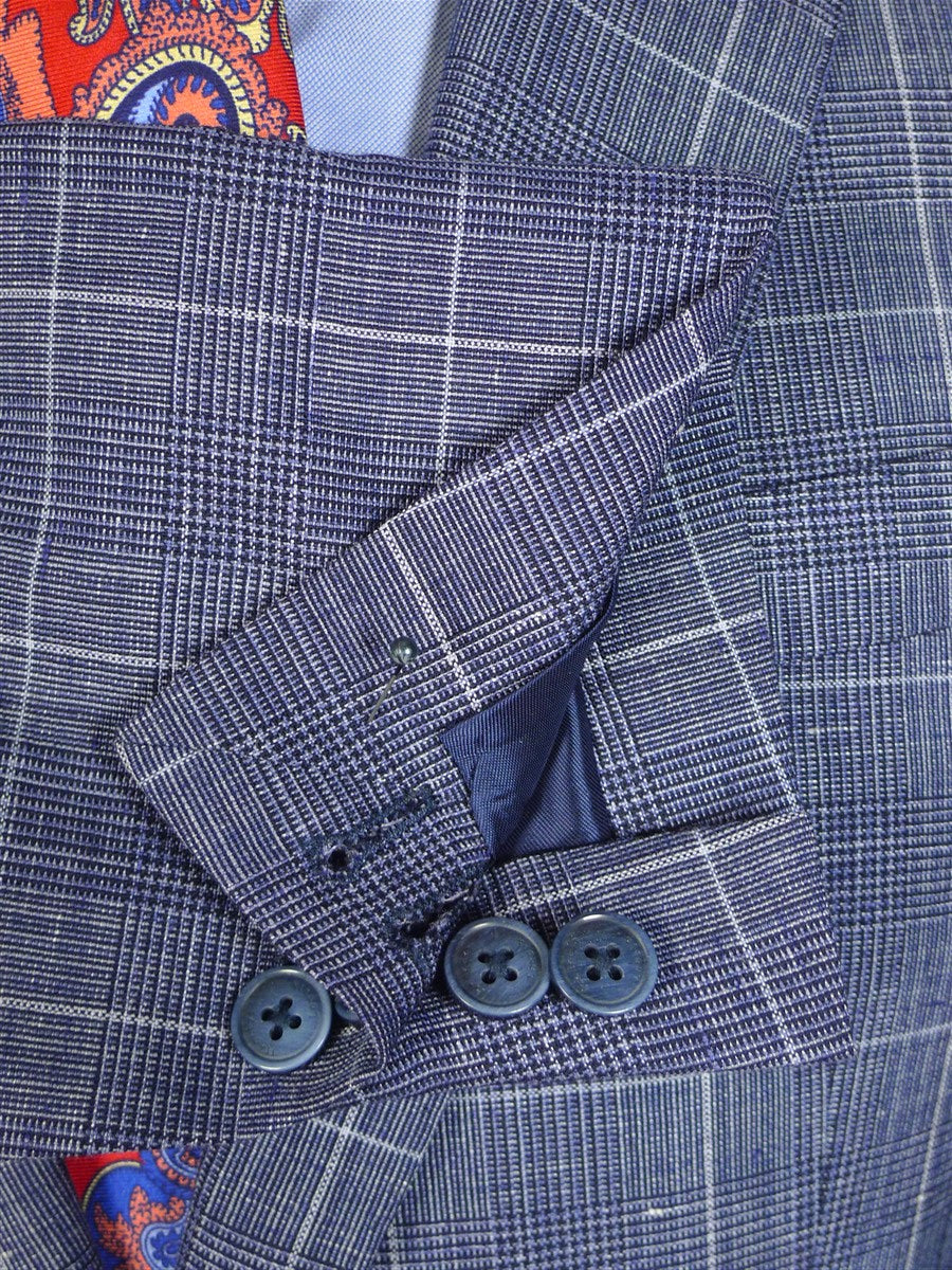 25/0398 new w/tags hackett london pale blue wp check wool & linen suit 40 regular