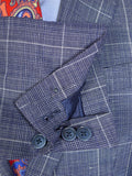 25/0398 new w/tags hackett london pale blue wp check wool & linen suit 40 regular