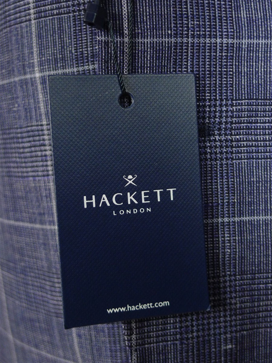25/0398 new w/tags hackett london pale blue wp check wool & linen suit 40 regular