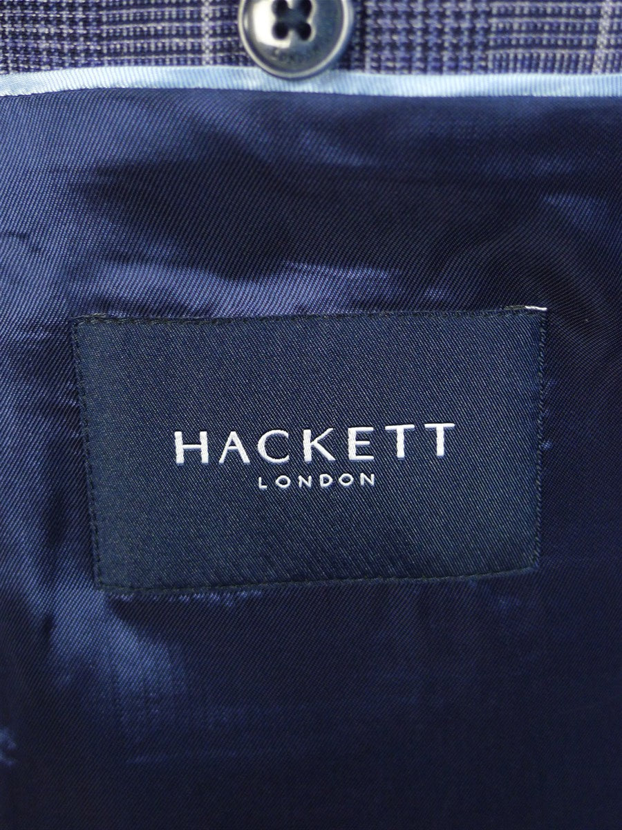 25/0398 new w/tags hackett london pale blue wp check wool & linen suit 40 regular