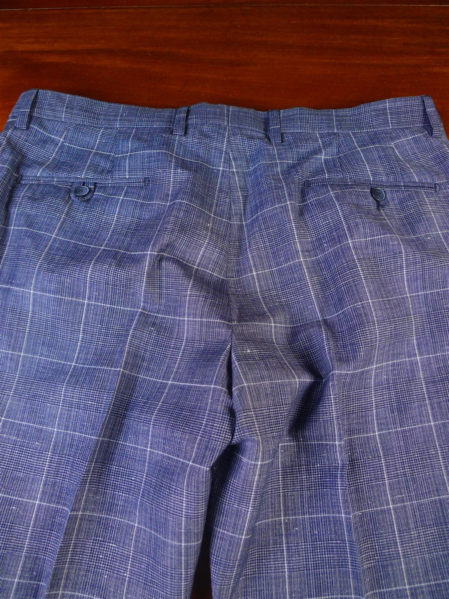 25/0398 new w/tags hackett london pale blue wp check wool & linen suit 40 regular