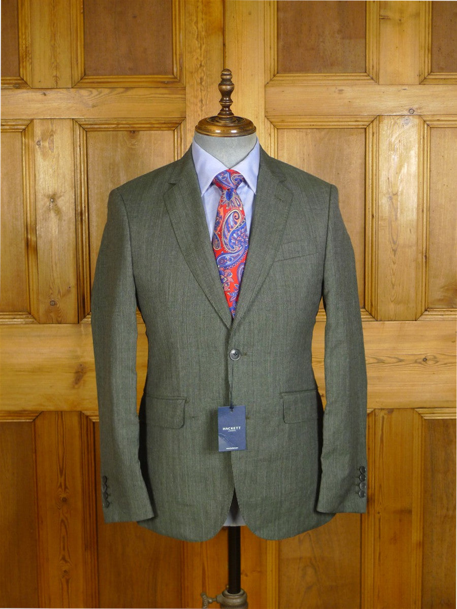 25/0397 new w/tags hackett london grey glen check wool & linen suit 38 regular
