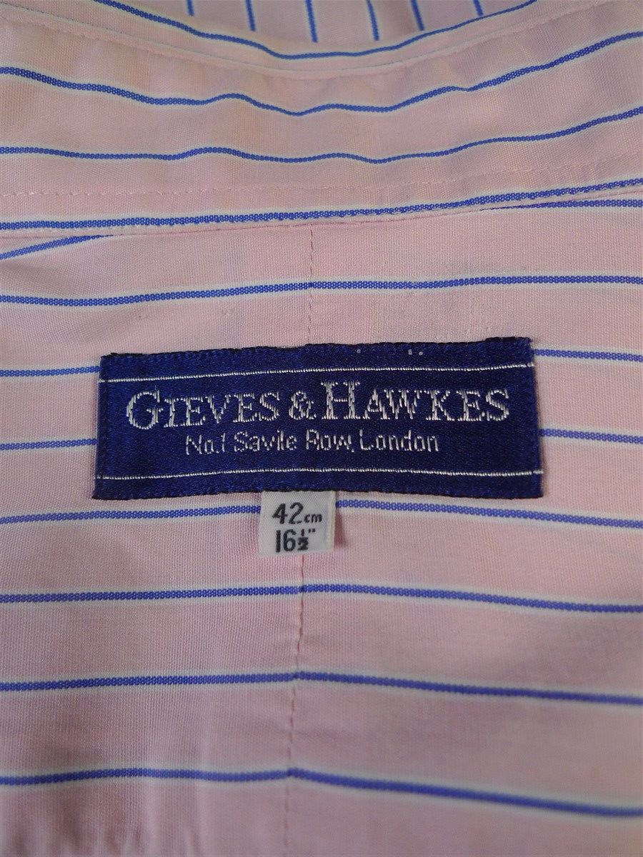 25/0491 gieves & hawkes savile row pink blue stripe cotton shirt collar 16.5