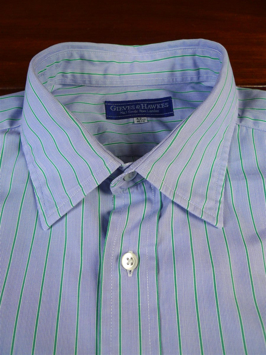25/0487 gieves & hawkes savile row blue green stripe cotton shirt collar 16.5