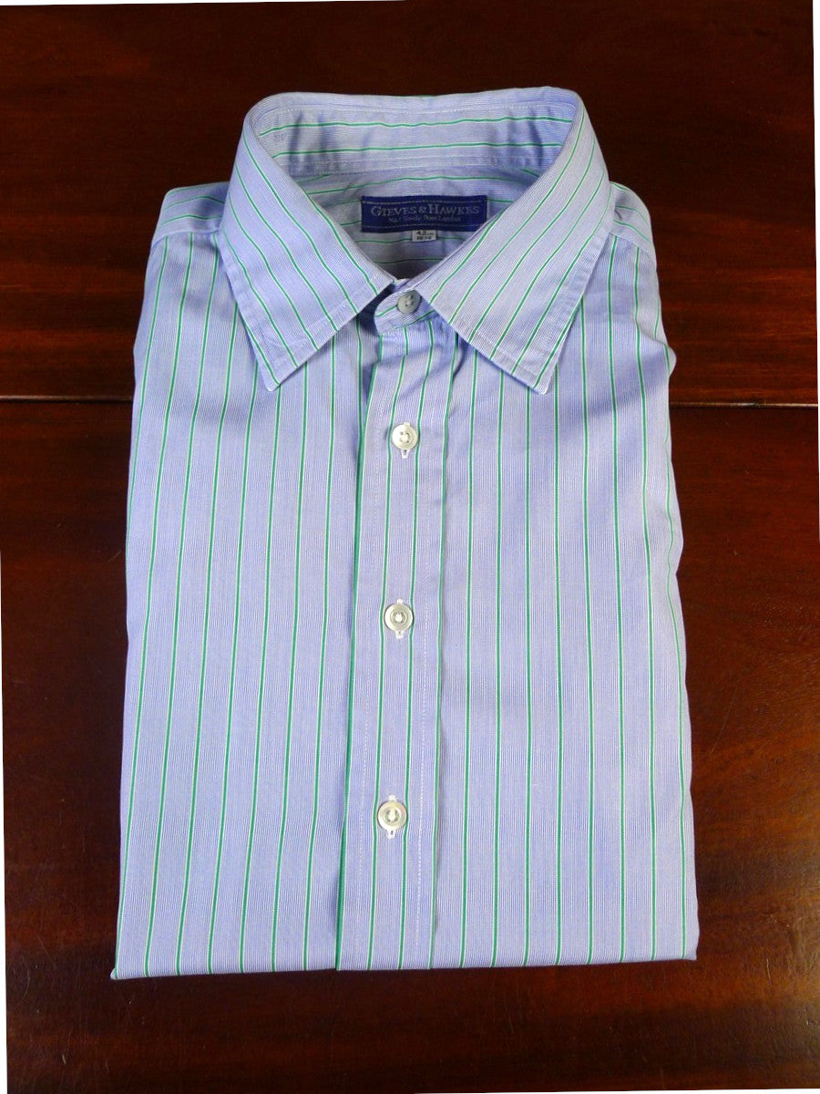 25/0487 gieves & hawkes savile row blue green stripe cotton shirt collar 16.5