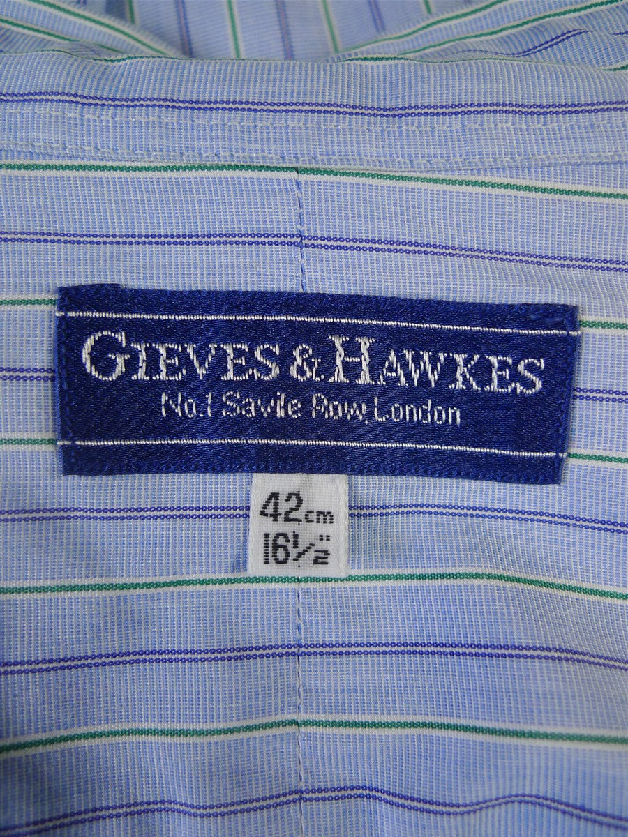 25/0483 gieves & hawkes savile row blue green stripe cotton shirt collar 16.5