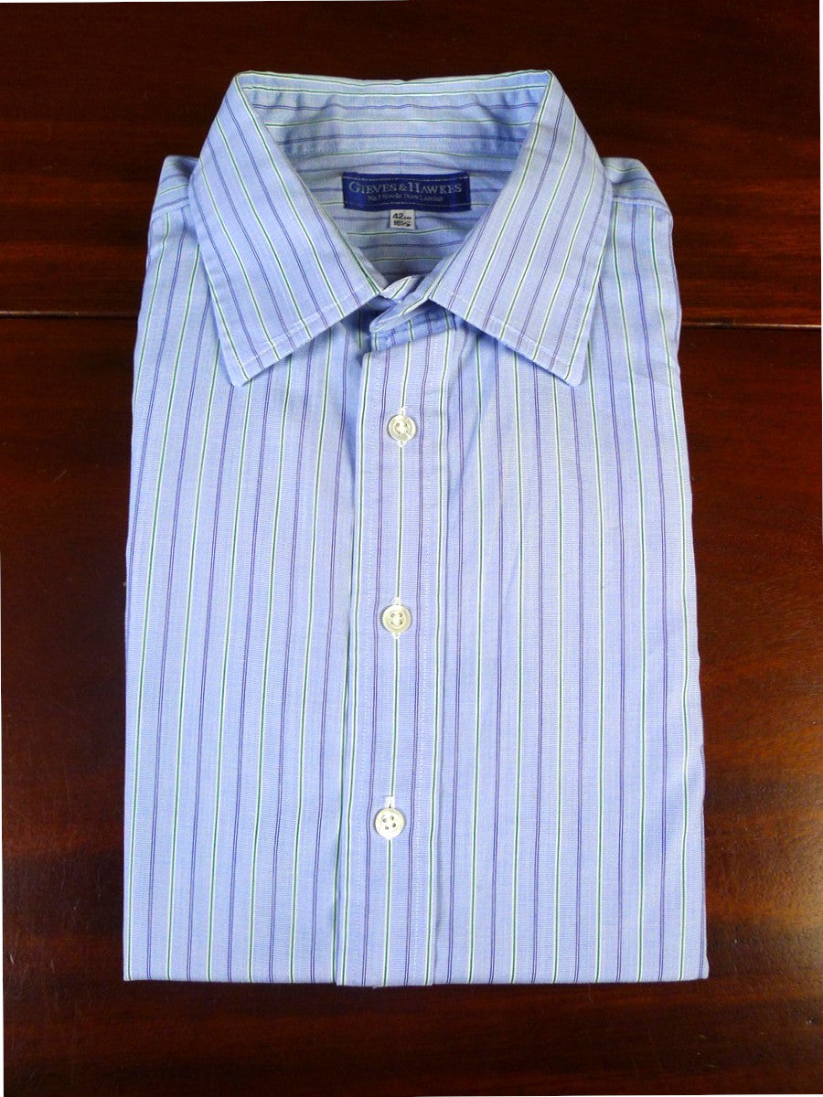 25/0483 gieves & hawkes savile row blue green stripe cotton shirt collar 16.5