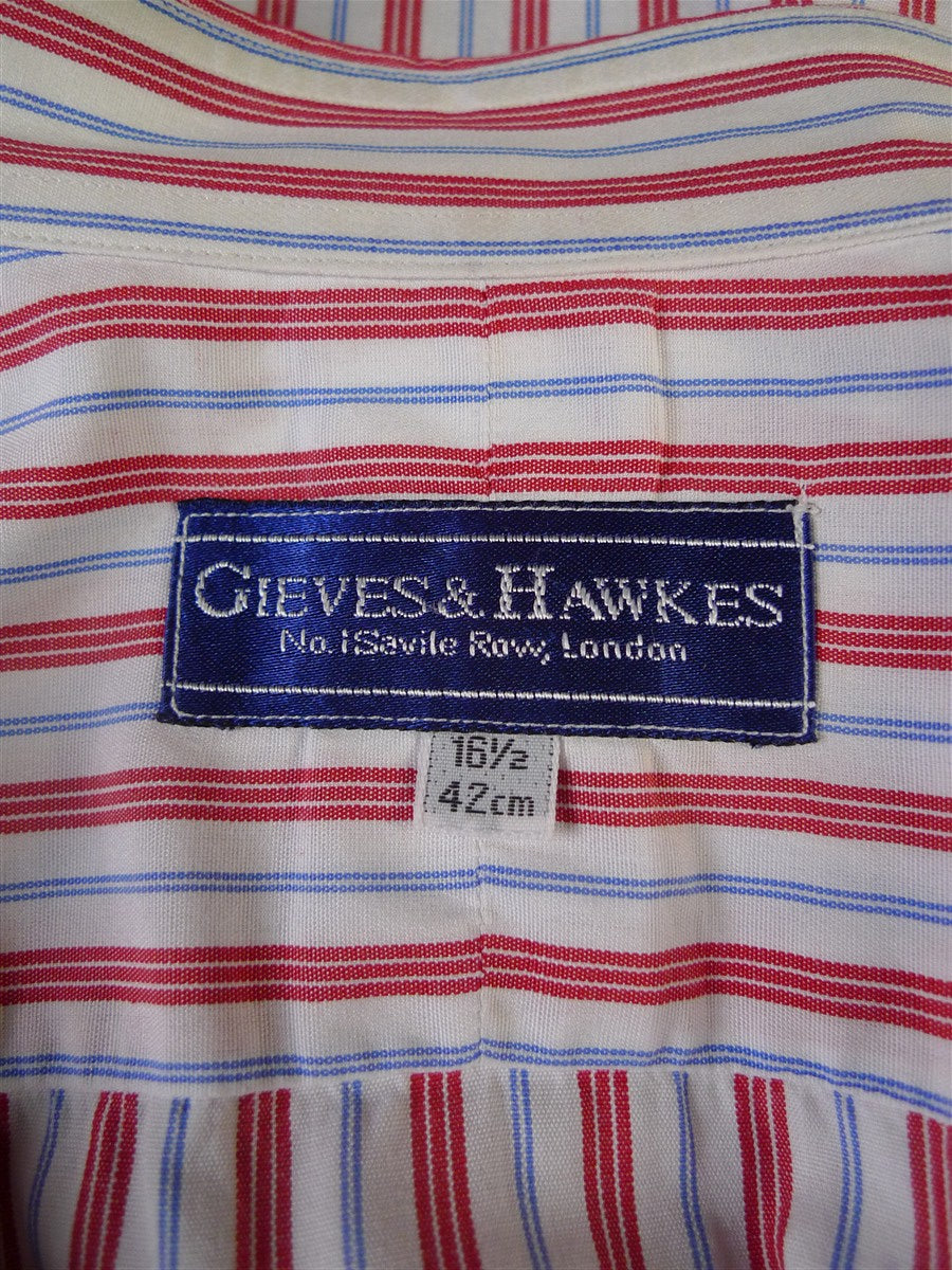25/0489 gieves & hawkes savile row red blue  stripe cotton shirt collar 16.5
