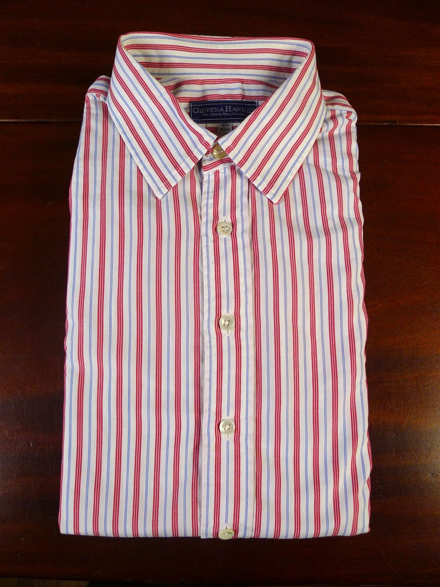25/0489 gieves & hawkes savile row red blue  stripe cotton shirt collar 16.5