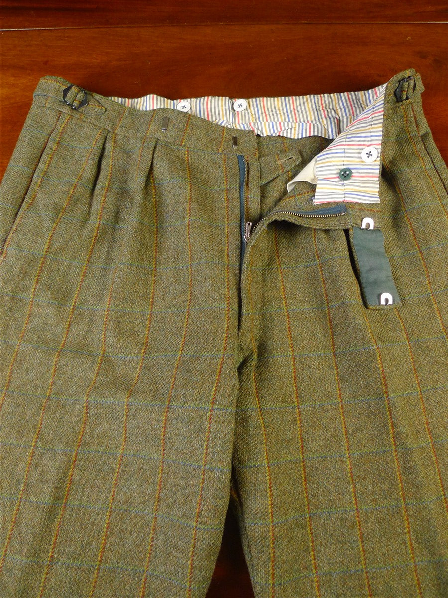 25/0503 vintage aspers london green wp check tweed shooting breeches breeks 38