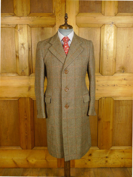 25/0591 vintage brown / amber windowpane check tweed paddock coat overcoat 39