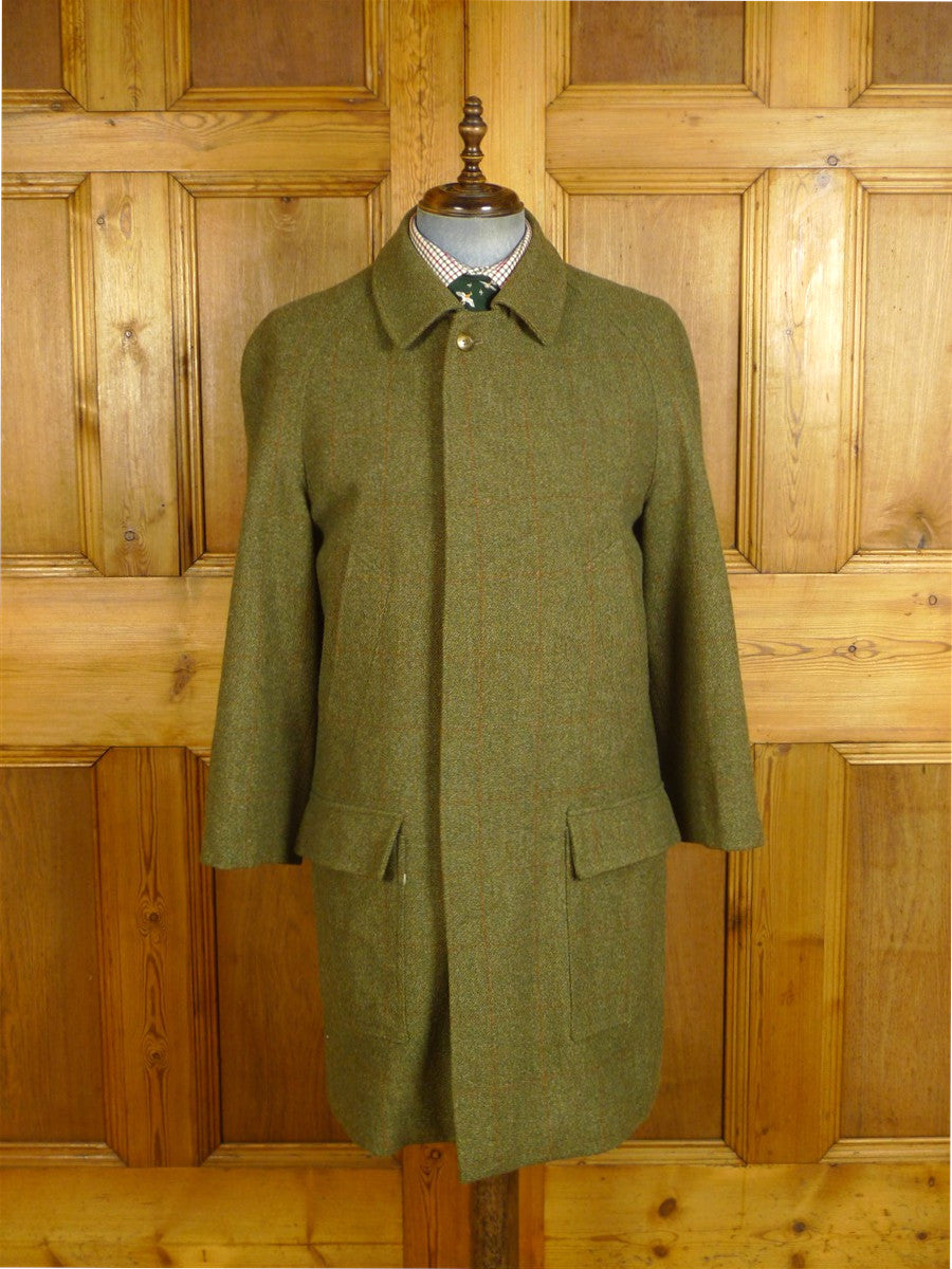 25/0627 exceptional john g hardy green / amber wp check tweed field coat overcoat 42 regular