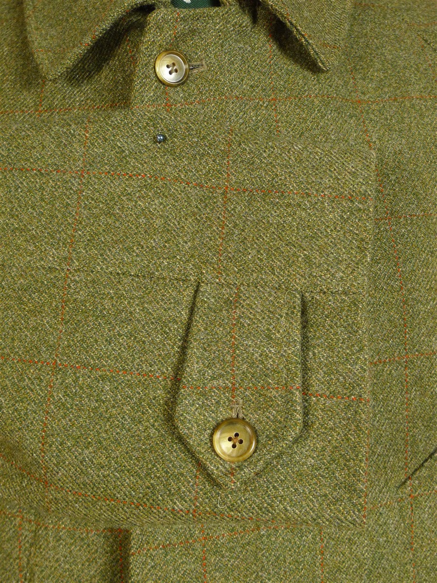 25/0627 exceptional john g hardy green / amber wp check tweed field coat overcoat 42 regular