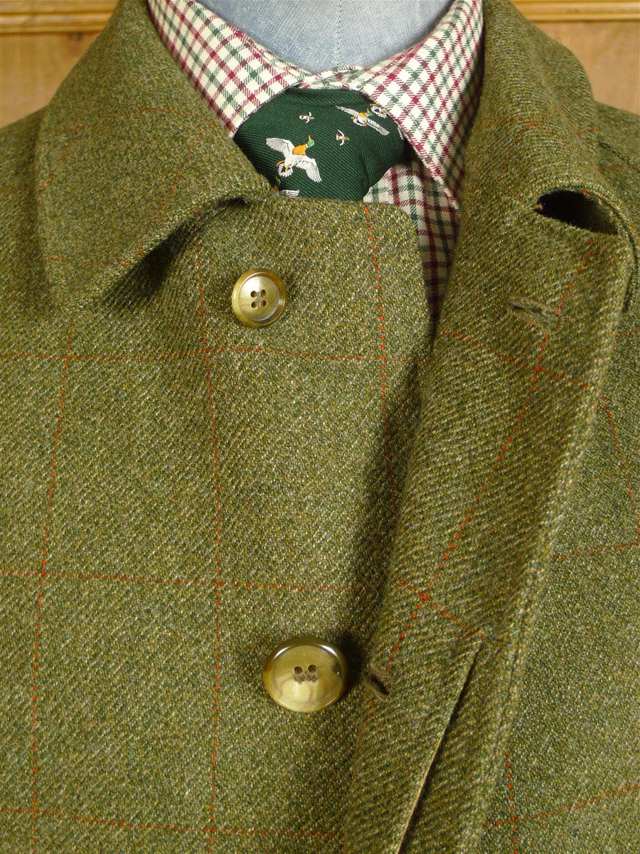 25/0627 exceptional john g hardy green / amber wp check tweed field coat overcoat 42 regular
