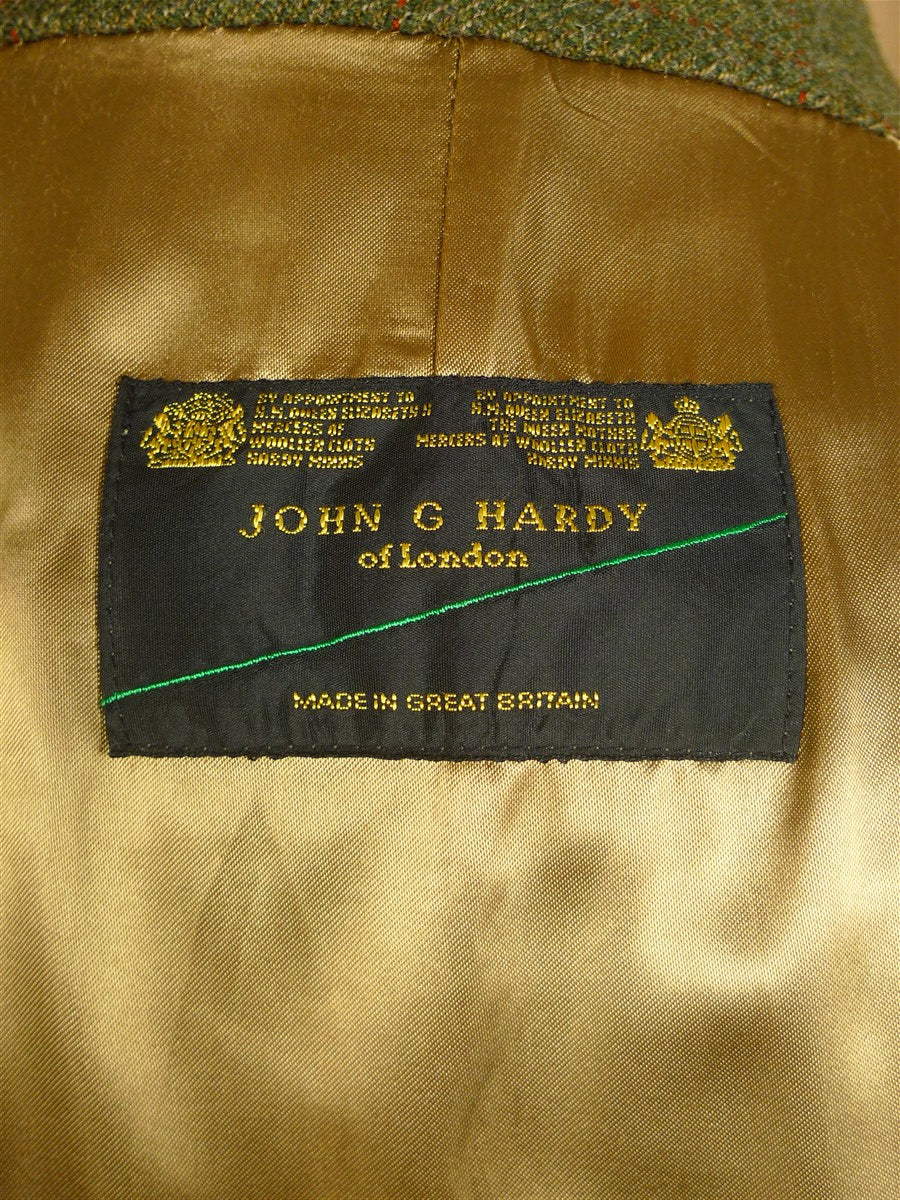 25/0627 exceptional john g hardy green / amber wp check tweed field coat overcoat 42 regular