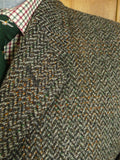 25/0628 immaculate vintage extra-heavy crombie herringbone tweed raglan coat overcoat w/ tartan backing 42-43