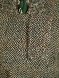 25/0628 immaculate vintage extra-heavy crombie herringbone tweed raglan coat overcoat w/ tartan backing 42-43