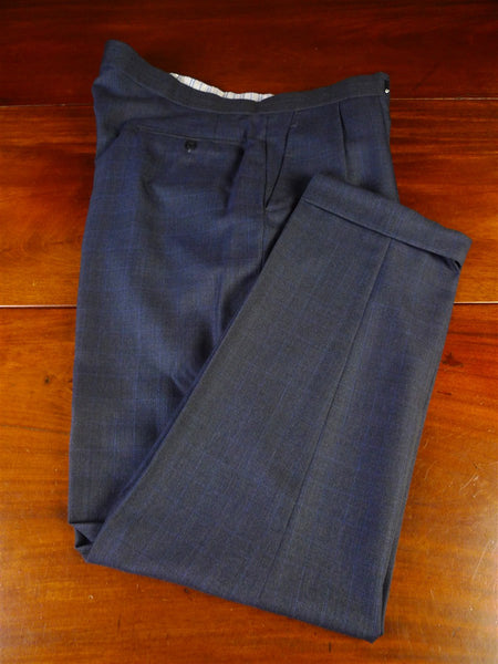 25/0609 immaculate bespoke tailored grey / blue glen check high-rise trouser 39