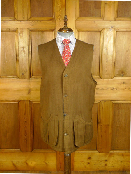 25/0638 bespoke tailored brown herringbone tweed shooting vest waistcoat gilet 50 long
