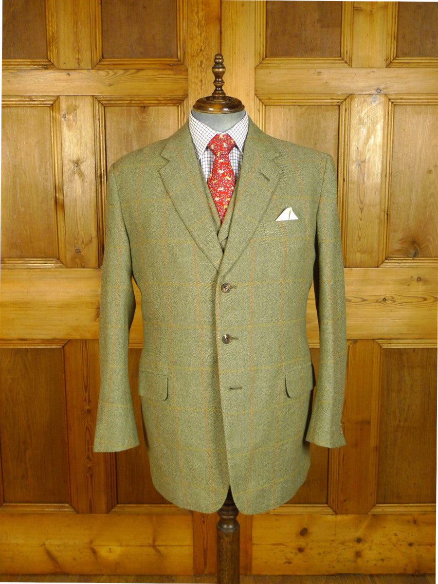 25/0651 exceptional 1997 redmayne cumbria bespoke heavyweight green wp check tweed suit 43 regular