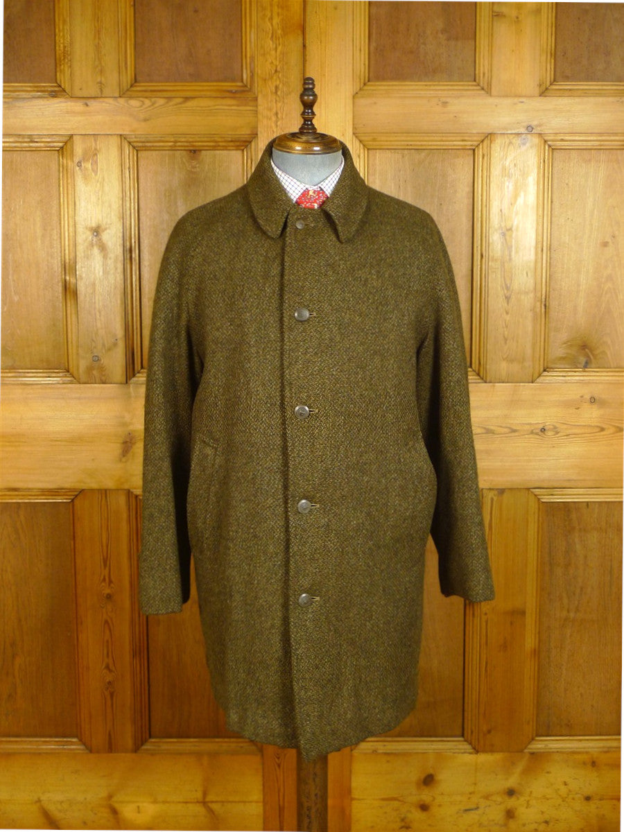 25/0655 immaculate vintage invertere green tweed raglan coat overcoat w/ alpaca pile lining 42-44