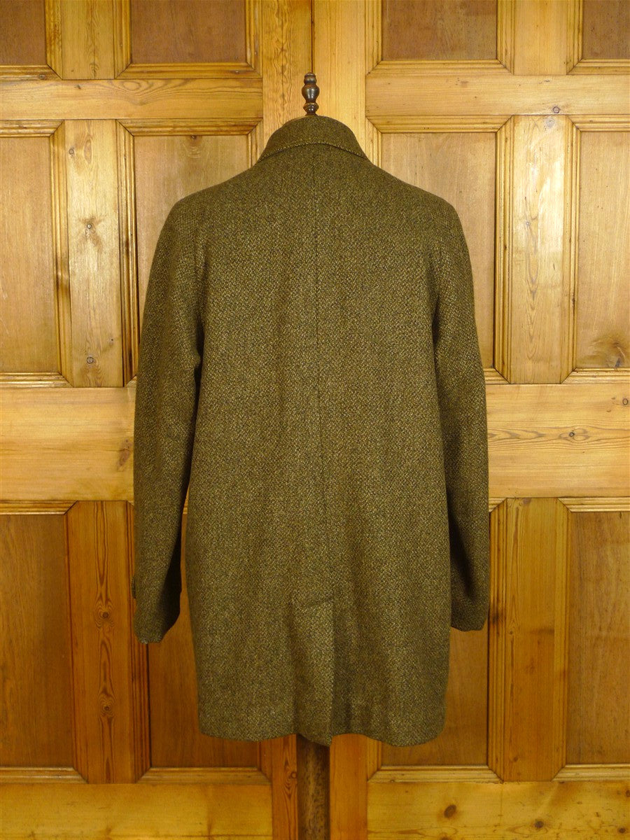 25/0655 immaculate vintage invertere green tweed raglan coat overcoat w/ alpaca pile lining 42-44