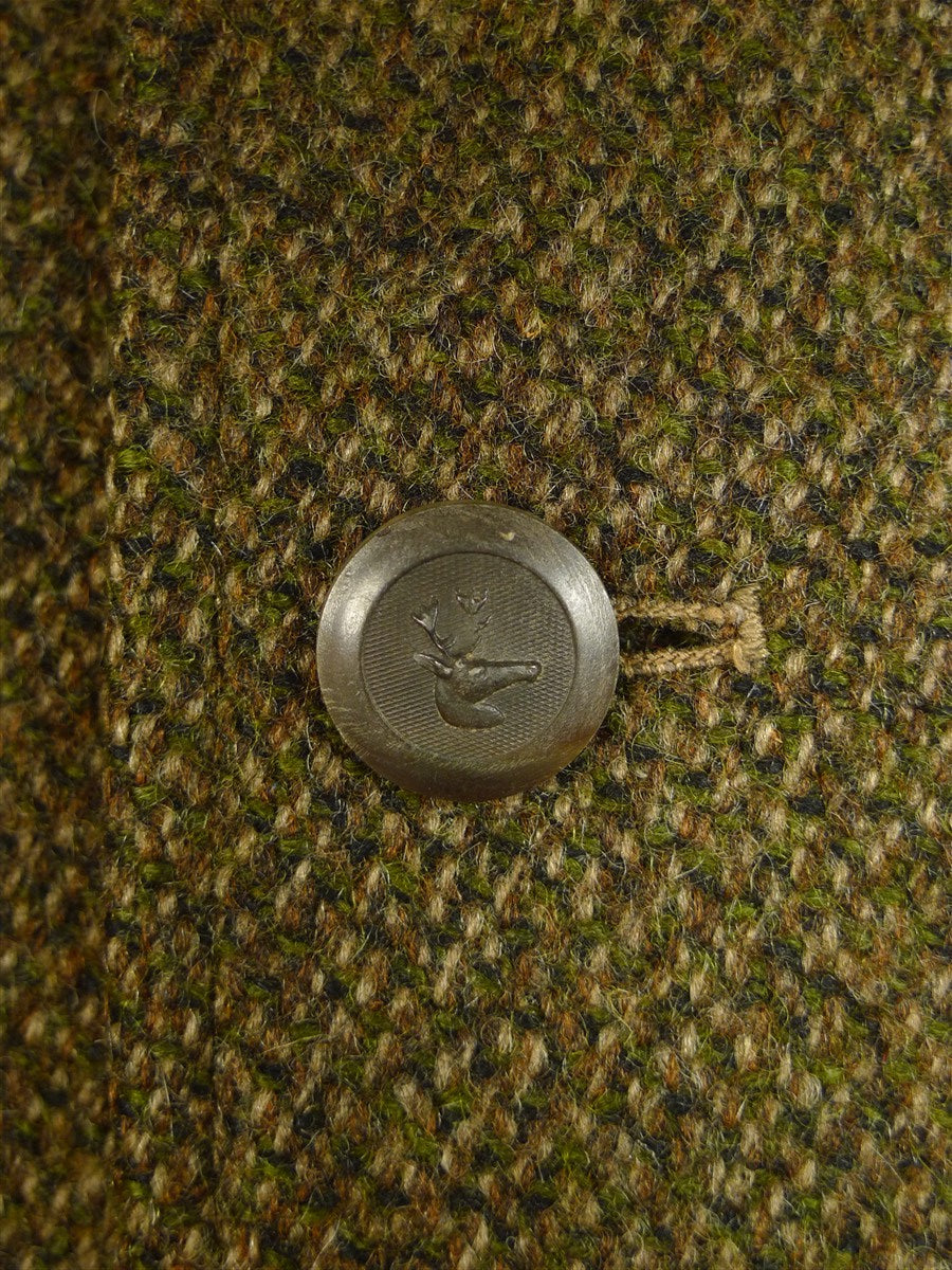25/0655 immaculate vintage invertere green tweed raglan coat overcoat w/ alpaca pile lining 42-44