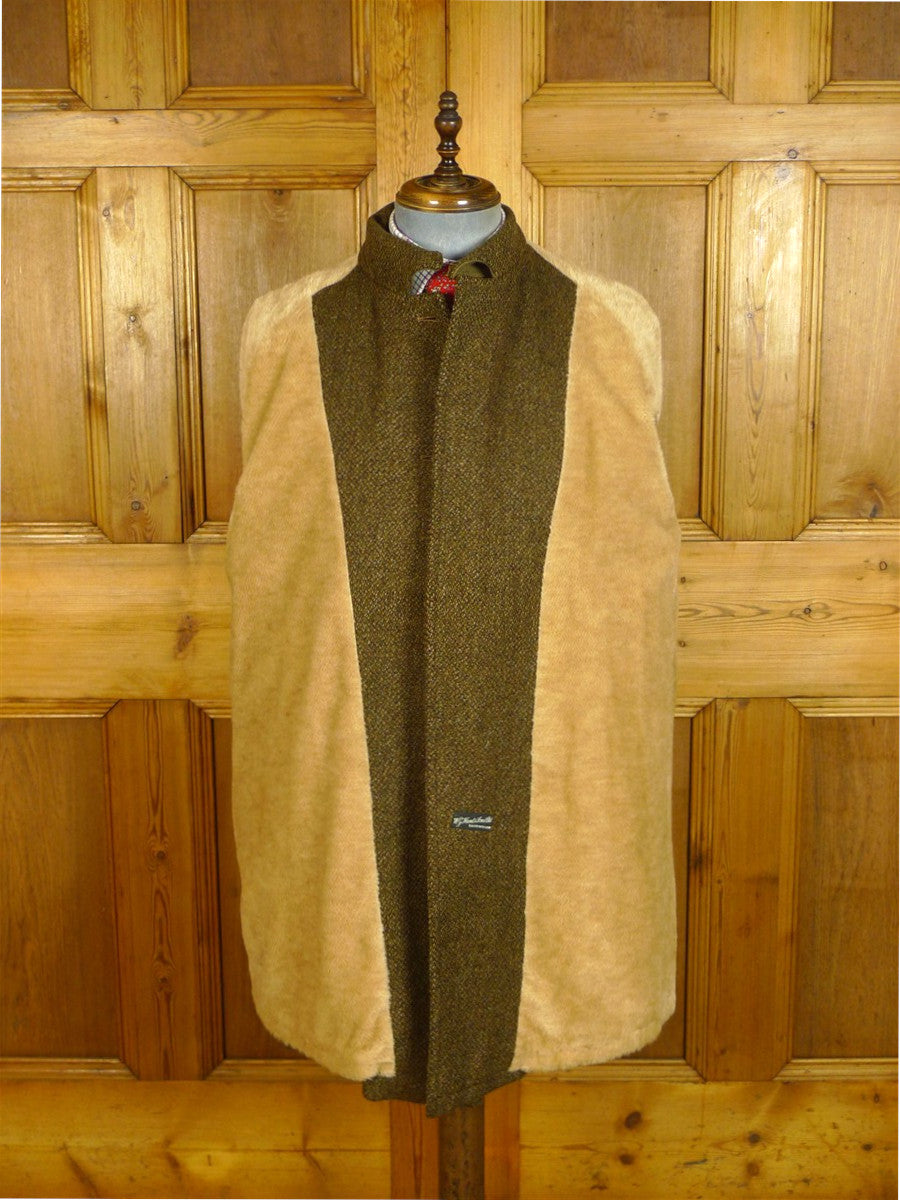 25/0655 immaculate vintage invertere green tweed raglan coat overcoat w/ alpaca pile lining 42-44