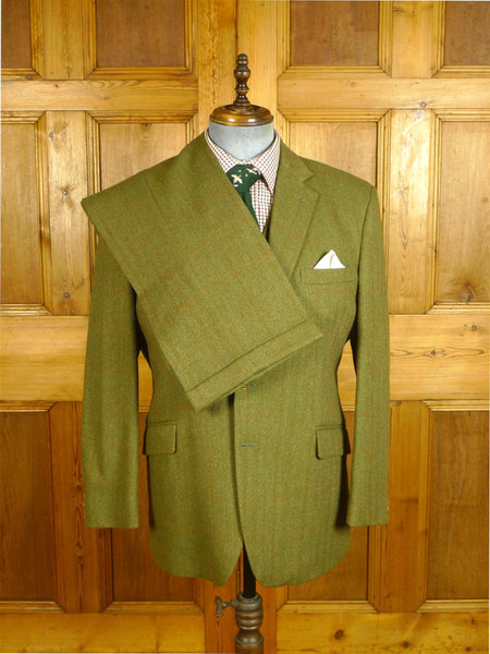 25/0697 exceptional bespoke tailor made john g hardy alsport cloth green wp check 3-piece tweed suit w/ paisley linings 40 short to regular