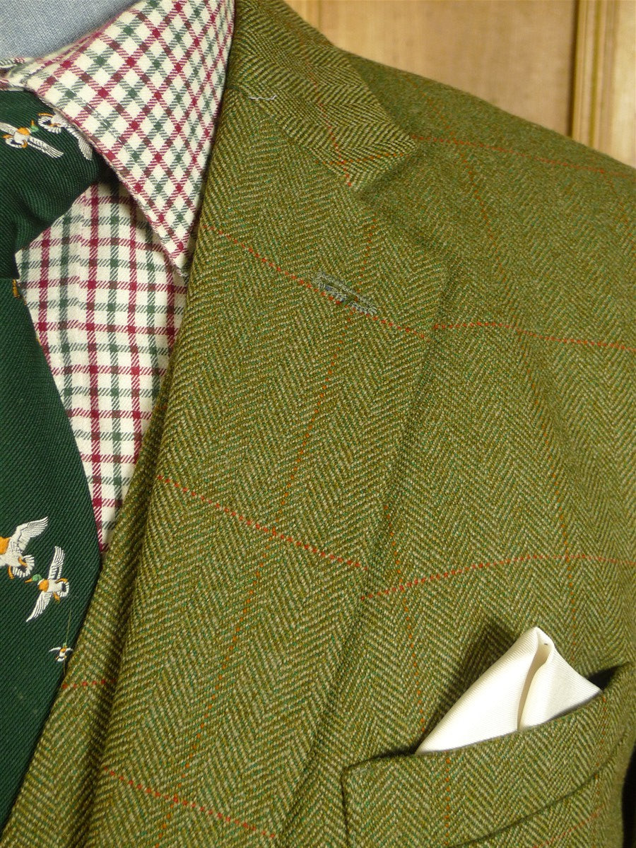 25/0697 exceptional bespoke tailor made john g hardy alsport cloth green wp check 3-piece tweed suit w/ paisley linings 40 short to regular