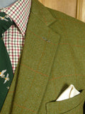25/0697 exceptional bespoke tailor made john g hardy alsport cloth green wp check 3-piece tweed suit w/ paisley linings 40 short to regular