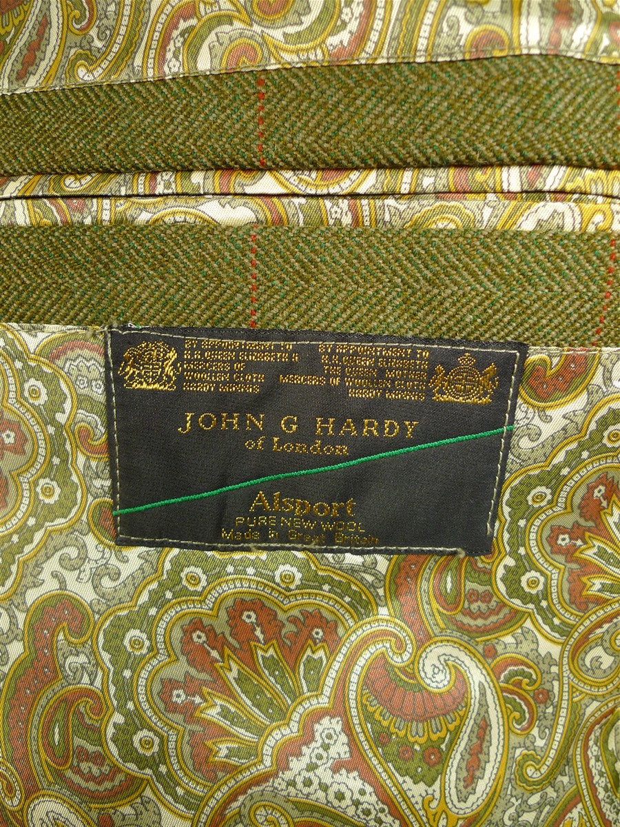 25/0697 exceptional bespoke tailor made john g hardy alsport cloth green wp check 3-piece tweed suit w/ paisley linings 40 short to regular
