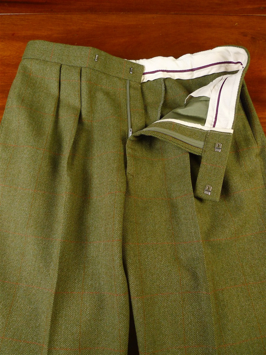 25/0697 exceptional bespoke tailor made john g hardy alsport cloth green wp check 3-piece tweed suit w/ paisley linings 40 short to regular